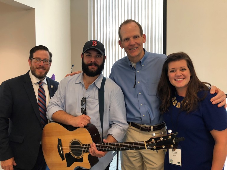 Pictured after Sam James’ performance at The Summit are: Retail Association of Maine Executive Director Curtis Picard, BMI songwriter Sam James, BMI’s Dan Spears and Maine Grocers & Food Producers Association Executive Director Christine Cummings.