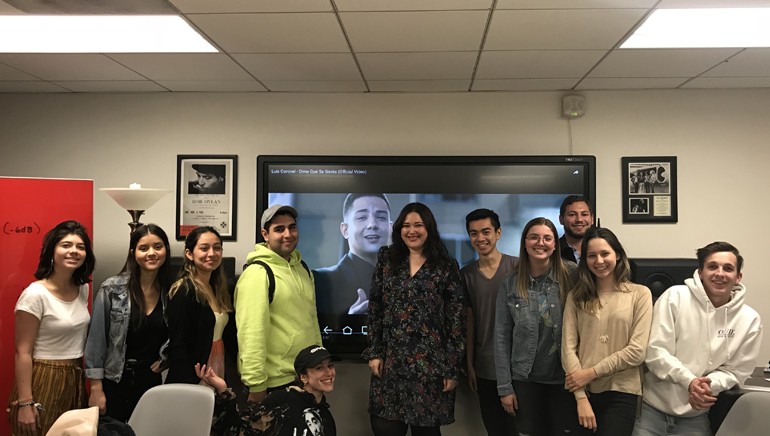 BMI’s Krystina DeLuna (center) joins Professor Loren Medina’s USC class on the Latin music industry.