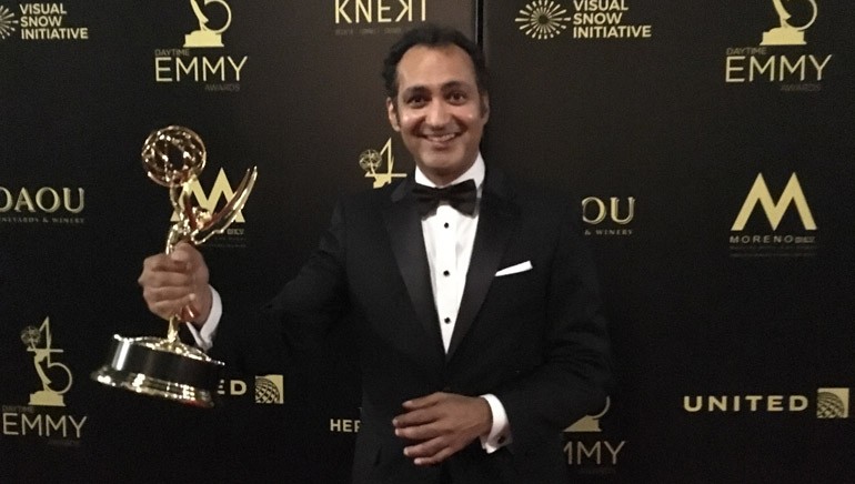 Pictured with his Emmy is Vivek Maddala.