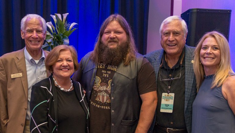 Pictured (L-R) before the performance: AHA Hospitality Ambassador Jack Hendrix, AHA Executive Director Montine McNulty, BMI singer-songwriter Channing Wilson, AHA Past Board President Wayne Woods and BMI’s Amy Glover.