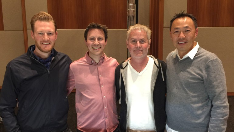Pictured (L-R) at the “Deception” scoring session are BMI’s Chris Dampier, BMI composers Nathan Blume and Blake Neely and BMI's Ray Yee.