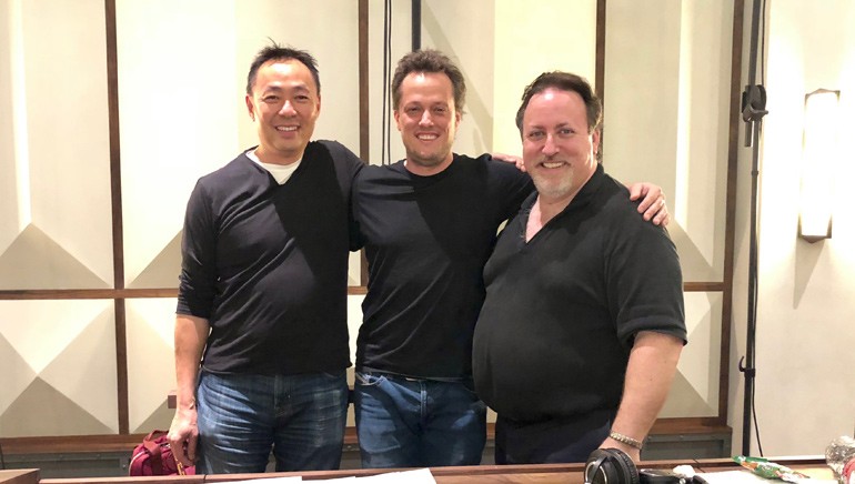 Pictured at the scoring session for “The House with a Clock in its Walls” are BMI’s Ray Yee, BMI composer Nathan Barr and BMI composer/conductor Lucas Richman.