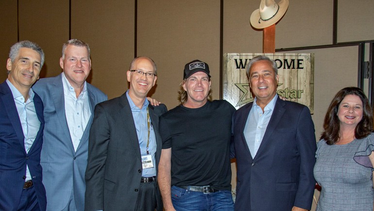 Pictured (L-R) before the performance are: Nexstar Digital President Gregory Raifman, Nexstar Broadcasting President Timothy Busch, Nexstar Broadcasting Executive VP Station Operations and Content Development Blake Russell, BMI award-winning singer-songwriter Jack Ingram, Nexstar Media Group Chairman, President and CEO Perry Sook and BMI’s Jessica Frost.