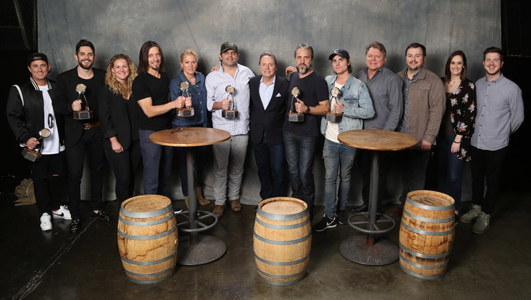 Pictured (L-R) are BMI songwriters Jesse Frasure and Thomas Rhett, BMI’s Nina Carter, BMI songwriter Brad Warren, BMI’s Leslie Roberts, BMI songwriter Rhett Akins, BMI’s Jody Williams, BMI songwriters Brett Warren and Ross Copperman, and BMI’s David Preston, Mason Hunter, MaryAnn Keen and Josh Tomlinson.