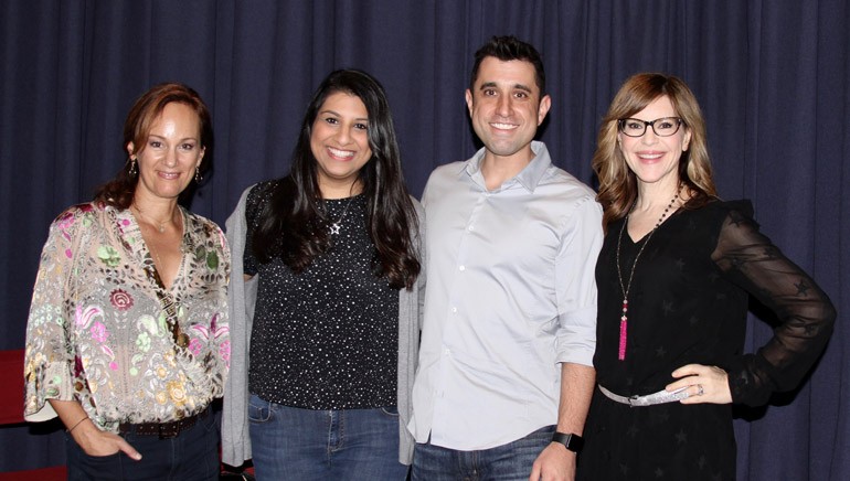 Composer Lisbeth Scott, BMI’s Reema Iqbal, composer Jake Monaco and singer/songwriter Lisa Loeb pause for a photo at the SCL’s “Tunes for Toons” presentation on February 6, in LA.