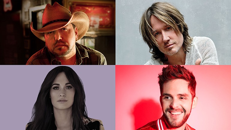 Pictured clockwise from top left are: Jason Aldean, Keith Urban, Thomas Rhett and Kacey Musgraves