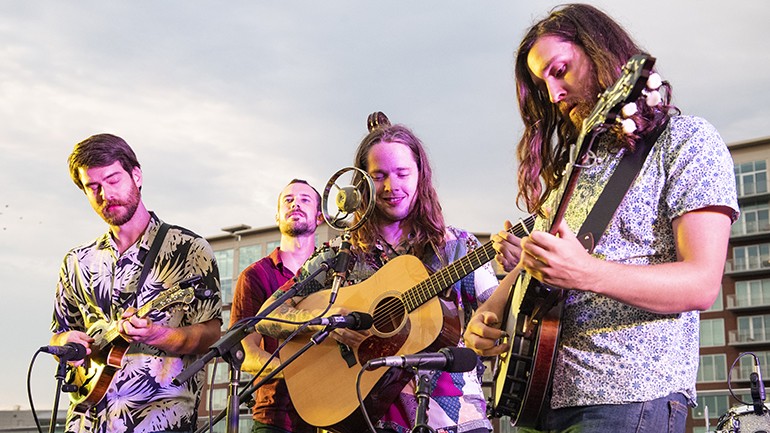 Billy Strings performs on the BMI rooftop for the official 2019 AmericanaFest Kick Off Party.