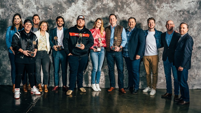 Photo: (L-R): BMI’s MaryAnn Keen, songwriter Jesse Frasure, BMI’s Spencer Nohe and Nina Carter, songwriters Thomas Rhett, Luke Combs, Nicolle Galyon and Chase McGill and BMI’s Mason Hunter, Josh Tomlinson, Mitch Ballard and Jody Williams.