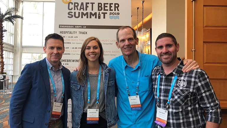 Pictured (L-R) after BMI’s presentation “Pulling Back the Curtain on Music Licensing” at 2019 California Craft Beer Summit in Long Beach are: BMI’s Brian Mullaney, BMI songwriter Anna Schulze, BMI’s Dan Spears and California Craft Brewers Association Government Affairs Manager Sean Hamlin.