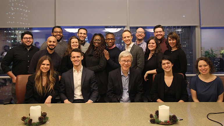 Pictured (L-R) before the night’s performances are: (sitting) Sami Horneff, Ben Diskant, BMI’s Patrick Cook, Fernanda Douglas, Sophie Oberfield. (standing) Jared Corak, Christopher Anselmo, Derrick Byars, Kate Douglas, Jason Weisinger, Jae Broderick, André McRae, Aron Accurso, Kai Gross, Deborah Berenson, Rick Rea and Melissa Weisbach.