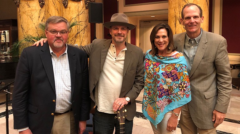 Pictured (L-R) before BMI songwriter Jason White’s performance at the 2019 ISHA summer conference are: Virginia Restaurant, Lodging & Travel Association President and CEO Eric Terry, BMI songwriter Jason White, North Carolina Restaurant & Lodging Association President and CEO and ISHA Board Chair Lynn Minges and BMI’s Dan Spears.