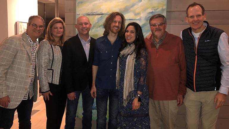 Pictured (L-R) before the BMI duo Dawn & Hawkes wows listeners at the ISHA Winter Conference in Austin are: Texas Hotel & Lodging Association CEO Scott Joslove, Alabama Restaurant & Hospitality Association CEO and incoming ISHA Board Chair Mindy Hanan, BMI’s Mitch Ballard, BMI songwriters Chris Hawkes and Miranda Dawn, Virginia Restaurant, Lodging & Travel Association CEO and ISHA Board Chair Eric Terry, and BMI’s Dan Spears.