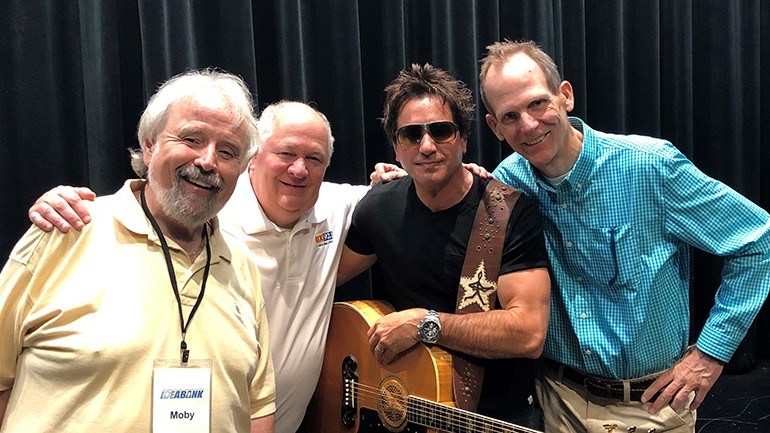 Pictured (L-R) before Steve Azar’s performance at the GRAMMY Museum are: Moby of the Moby in the Morning Show, President and CEO of the Delta Radio Group and host of the 2019 Spring Idea Bank conference Larry Fuss, BMI songwriter Steve Azar and BMI’s Dan Spears.