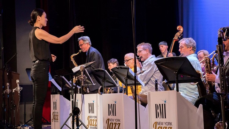 Last year’s Charlie Parker Prize winner and Manny Albam Commission recipient, Jihye Lee, conducts her winning composition, “Unshakeable Mind,” at the 30th annual summer showcase.