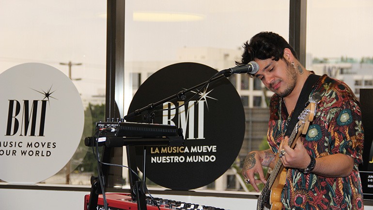 Colombian singer/songwriter Jona Camacho performing during a private showcase at the BMI Los Angeles office on June 18, 2019.
