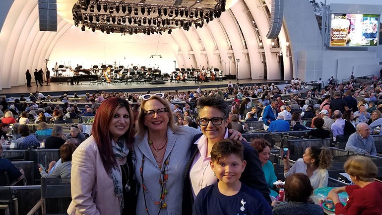 Pictured at the Hollywood Bowl performance are BMI’s Anne Cecere, BMI composer Laura Karpman, BMI composer and wife Nora Kroll-Rosenbaum, and their son Benny.