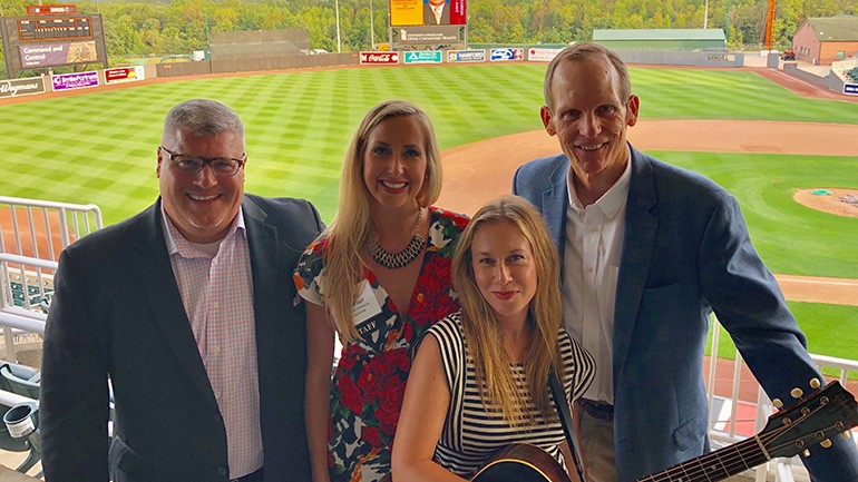 Pictured (L-R) before BMI songwriter Toby Lightman’s performance at the Maryland Retailers Association’s annual awards dinner are: Ahold USA Director of Government Affairs and MRA Board Chair Tom Cormier, MRA President Cailey Locklair, BMI songwriter Toby Lightman and BMI’s Dan Spears.