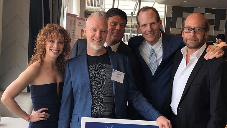 Pictured (L-R) before the NJBA presented BMI songwriter Chris Barron with their Lifetime Achievement Award are: Broadway actress and dancer and Chris Barron’s wife Lindsay Chambers, BMI songwriter Chris Barron, NJBA President and CEO Paul Rotella, BMI’s Dan Spears and Beasley Media Senior VP/Market Manager Dan Finn.
