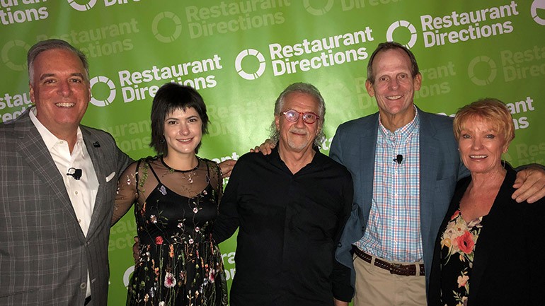 Pictured (L-R) before BMI composer Snuffy Walden and BMI songwriter Sara Niemetz’s performance during the Restaurant Directions conference at the JW Marriott Los Angeles LA Live are: Winsight Group President of Restaurant Media & Events Chris Keating, Sara Niemetz, Snuffy Walden, BMI’s Dan Spears and Winsight Senior Vice President and Restaurant Events Conference Director Carol Walden.