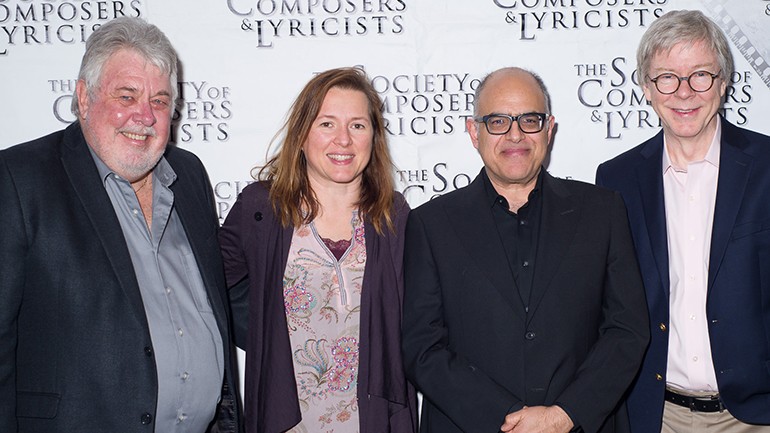 Pictured at the event are SCL president Ashley Irwin, BMI’s Antonella DiSaverio, composer David Yazbek and BMI’s Pat Cook.