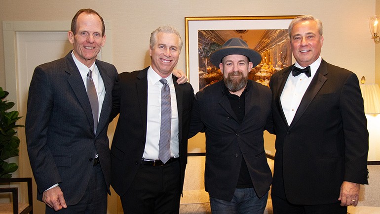 Pictured (L-R) before Sugarland’s performance at the Golden Mike Awards are: BMI’s Dan Spears, BMI songwriter Kristian Bush, Nexstar Media founder, Chairman and 2019 Golden Mike Award Honoree Perry Sook.
