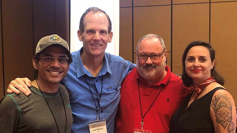 Pictured (L-R) before the panel on music licensing at the Texas Craft Brewers Guild annual Education & Safety Summit held in San Marcos are: Aqua Brew owner and founder Carlos Russo, BMI’s Dan Spears, Texas Craft Brewers Guild Executive Director Charles Vallhonrat, and St. Elmo Brewing Bar Manager & Event Coordinator Libby Brennan.