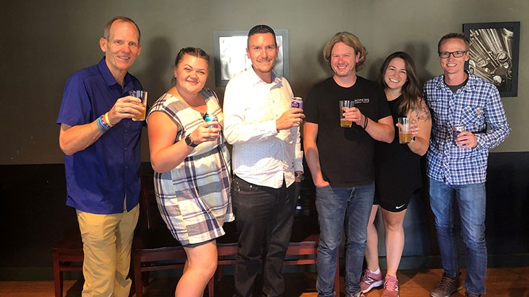 Pictured (L-R) after the Utah Brewers Guild/ BMI session on music licensing are: BMI’s Dan Spears, Utah Brewers Guild Executive Director Nicole Dicou, Shades Brewing Director of Business Development Ian McKeever, Hopkins Brewing Company founder/owner Chad Hopkins, Hopkins Brewing Company Bar & Events Manager Alicia Border and SentryWest Producer Partner Jonathan Lane.