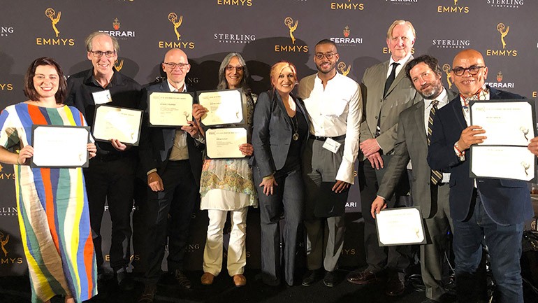 Pictured at the TV Academy’s event are Emmy-winning BMI composer Rachel Bloom (Crazy Ex-Girlfriend) and Emmy-nominated BMI composers Jeff Beal (House of Cards), Ed Shearmur (Escape At Dannemora) and Miriam Cutler (Love, Gilda & RBG) with BMI’s Anne Cecere and Emmy-nominated BMI composers Kris Bowers (When They See Us), T Bone Burnett (True Detective), David Wingo (Barry) and Rickey Minor (Aretha! A Grammy Celebration for the Queen of Soul & The Oscars).