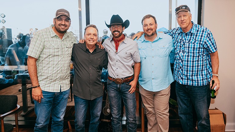 Pictured are: CDA Entertainment’s Gino Genaro, BMI's Jody Williams, Aaron Watson, BMI's Mason Hunter and CAA’s John Huie.