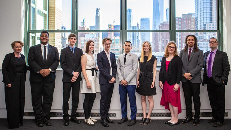 Pictured (L-R) are: President of BMI Foundation Deidre Chadwick, Kevin Day, Matthew Schultheis, Lucy McKnight, Henri Colombat, Marco-Adrián Ramos Rodríguez, Anna-Louise Walton, Amelia Brey, Tyler Wayne Taylor,and BMI Foundation Director of Finance and Administration Jeff Payne.