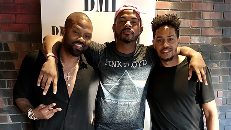 (L-R) BMI’s Wardell Malloy, Trevor Jackson, and BMI’s Cee Barrett pose for a photo during the Summer Mixer on July 23, at Live Nation in Beverly Hills.