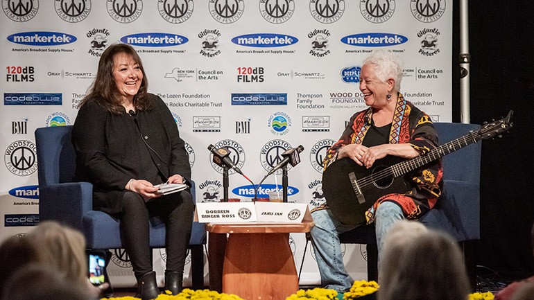 BMI’s Doreen Ringer-Ross and BMI singer-songwriter Janis Ian enjoy the conversation during their Q&A at the 2019 Woodstock Film Festival.