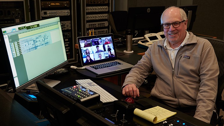 Pictured is renowned sound engineer Dennis Sands meeting virtually with his students and BMI Vice President, Creative Relations, Doreen Ringer-Ross.