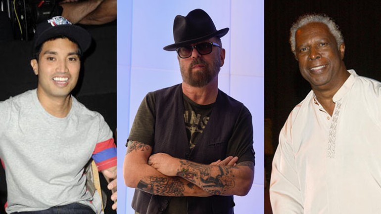 L-R SHOF inductees Chad Hugo, Dave Stewart and William “Mickey” Stevenson