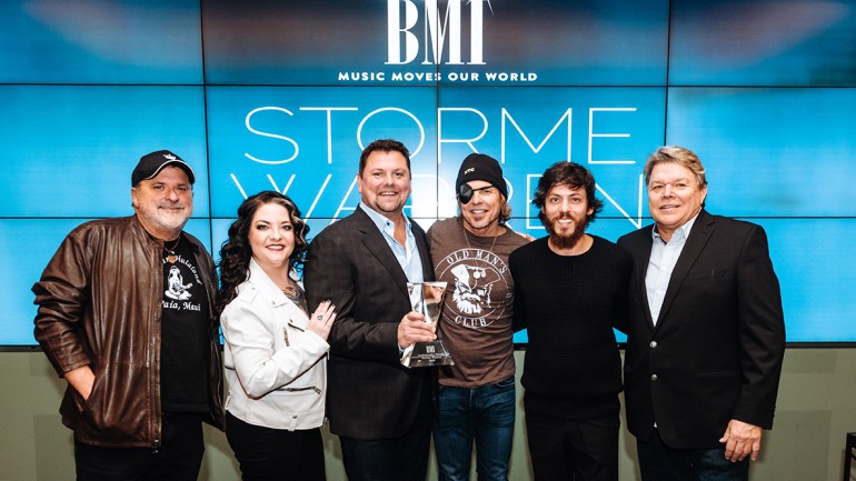 Pictured are: BMI Icon Bob DiPiero, Ashley McBryde, Storme Warren, BMI songwriter Jeffrey Steel, Chris Janson, and BMI’s David Preston