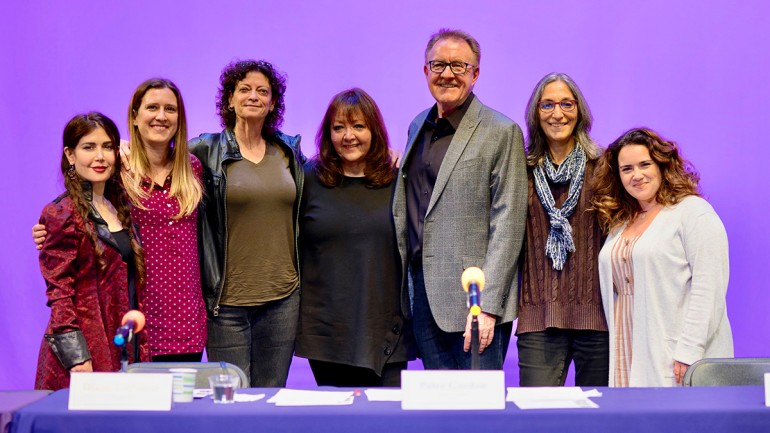 Gathered for a photo are the participants of “Women in Music: Making Change Happen”: Lili Haydn, Diana LaPointe, Angie Rubin, BMI’s Doreen Ringer-Ross, Peter Gordon, Miriam Cutler, and Sarah Kovacs.