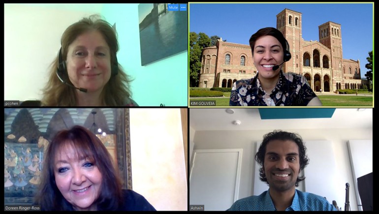 Pictured clockwise from top left are: UCLA’s Pascale Cohen-Olivar and Kim Gouveia, Jerry Goldsmith Film Scoring Scholarship recipient Ashwin Subramanian and BMI’s Doreen Ringer-Ross.