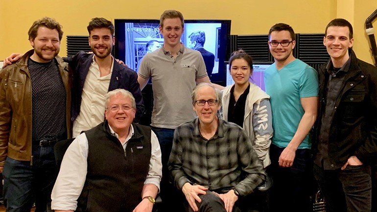 Eastman School of music students meet with Beal Institute founder and Eastman alumnus, BMI composer Jeff Beal at his studio.
