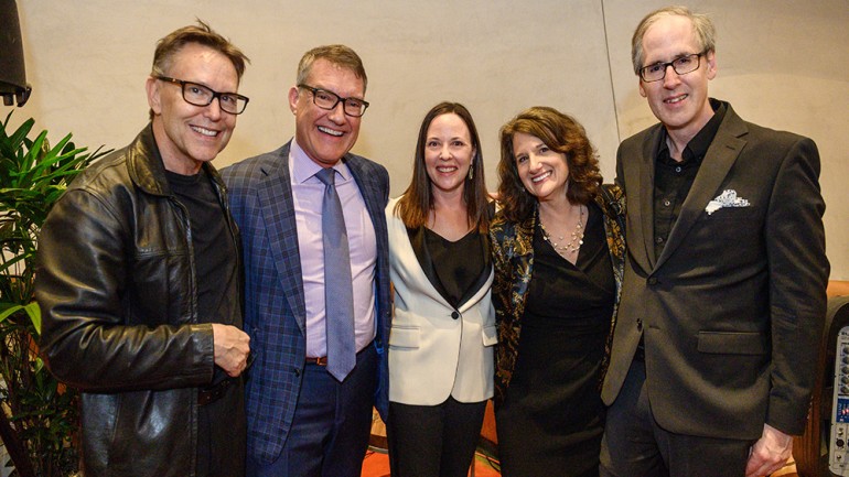 Pictured at the event are conductor Grant Gershon, chief production officer Kevin Koelbl, President & CEO of LAMC Jean Davidson, librettist Joan Beal and composer Jeff Beal.