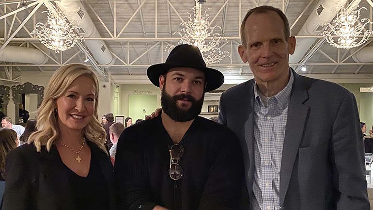 Pictured (L-R) before Sam’s performance at the ISHA conference in Scottsdale are: Arizona Lodging & Tourism Association CEO Kim Sabow, BMI songwriter Sam James and BMI’s Dan Spears.