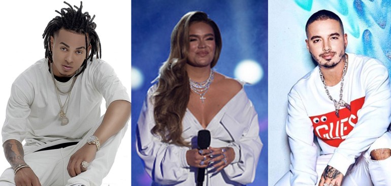 L-R: Ozuna, Karol G and J Balvin