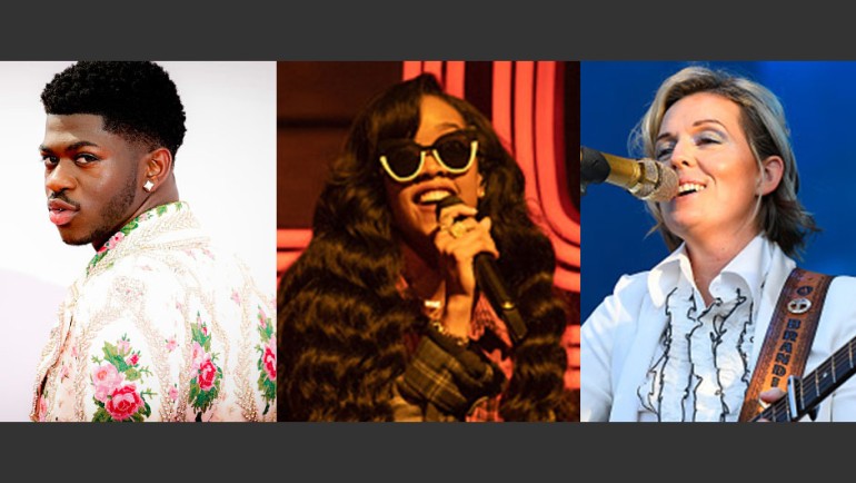 L-R: Multiple GRAMMY nominees Lil Nas X, H.E.R. and Brandi Carlile