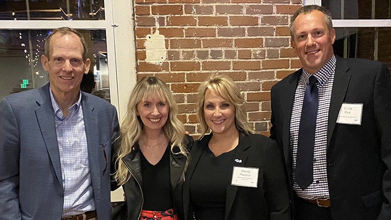 Pictured (L-R) after Emily Shackelton’s performance at the MBA annual conference in Stillwater are: BMI’s Dan Spears, BMI songwriter Emily Shackelton, MBA President & CEO Wendy Paulson, and KROX-AM President/GM & MAB Board Chair Chris Fee.