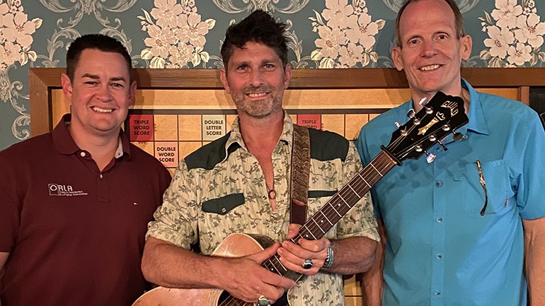 Pictured (L-R) before BMI songwriter Dave Pahanish hit the stage at the ORLA’s Industry Night Out party in Portland are: ORLA President & CEO Jason Brandt, BMI songwriter Dave Pahanish and BMI’s Dan Spears.