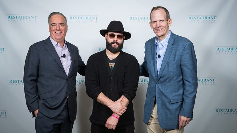 Pictured (L-R) before BMI songwriter Sam James helps kick off RLC 2021 are Winsight Executive Vice President of Conferences Chris Keating, BMI songwriter Sam James, and BMI’s Dan Spears.