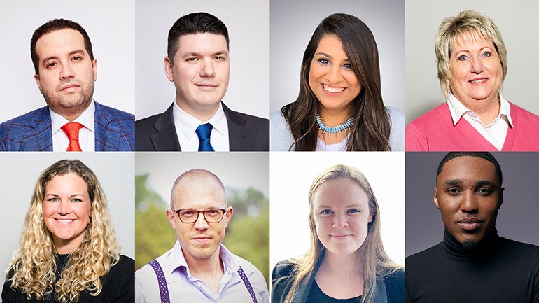 [Top L - R] BMI's Rafael Martinez, John Ellwood, Reema Iqbal and LuAnn Davidson. [Bottom L-R] BMI's Nina Carter, Jon Miller, Katie Kilgallen and Reginald Stewart.