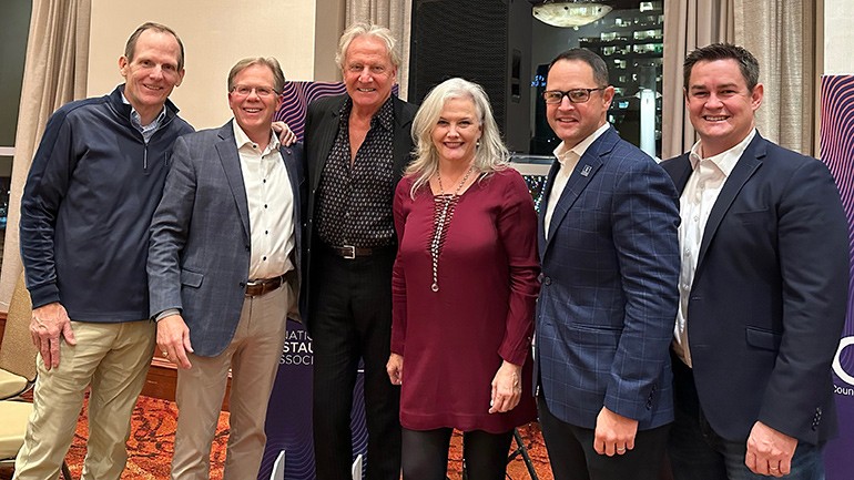 Pictured before Air Supply’s Graham Russell entertains CSRA Government Affairs Conference attendees with his stories and songs (L to R): BMI’s Dan Spears, Ohio Restaurant Association CEO John Barker, BMI songwriter Graham Russell, CSRA Executive Vice President Suzanne Bohle, Michigan Restaurant & Lodging Association CEO and CSRA outgoing Board Chair Justin Winslow, Oregon Restaurant & Lodging Association CEO and incoming CSRA Board Chair Jason Brandt.