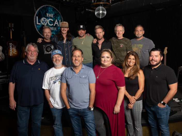 Pictured (L-R, top row) are songwriters Kurt Allison, BMI songwriter John Morgan, Jason Aldean, songwriter Tully Kennedy, BMI songwriter Brett Beavers, and producer Michael Knox. (L-R, bottom row): BBRMG’s Carson James, Scotty O’Brien, Jon Loba, Shelley Hargis, Lee Adams, and Colton McGee. 