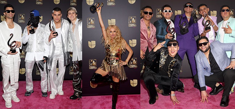 CNCO, Paulina Rubio and Grupo Firme at the 34th edition of Premio Lo Nuestro. Photos courtesy of Alexander Tamargo/Univision.