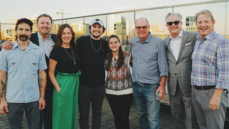 Pictured (L-R): John R. Miller, BMI’s Mason Hunter, Fiona Prine, Tommy Prine, Katie Pruitt, Pat McLaughlin, Kyle Young, BMI’s Clay Bradley